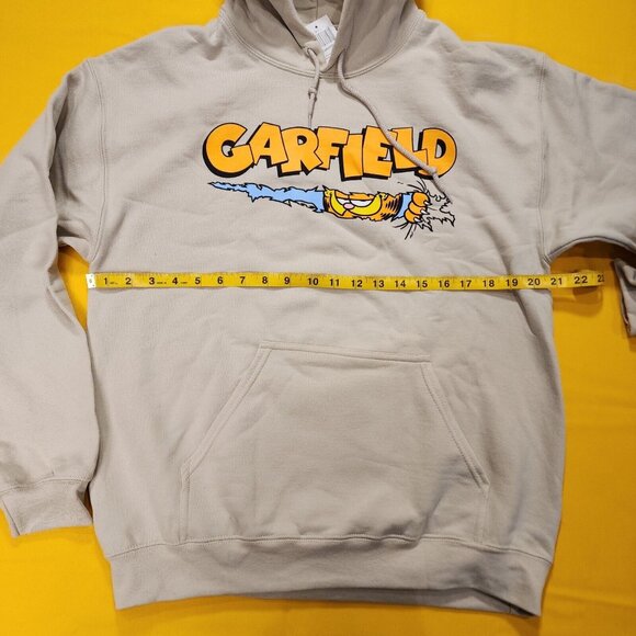 Garfield Nickelodeon Scratching Claws Hanging On Hoodie Sweatshirt Beige Size M - Picture 6 of 10